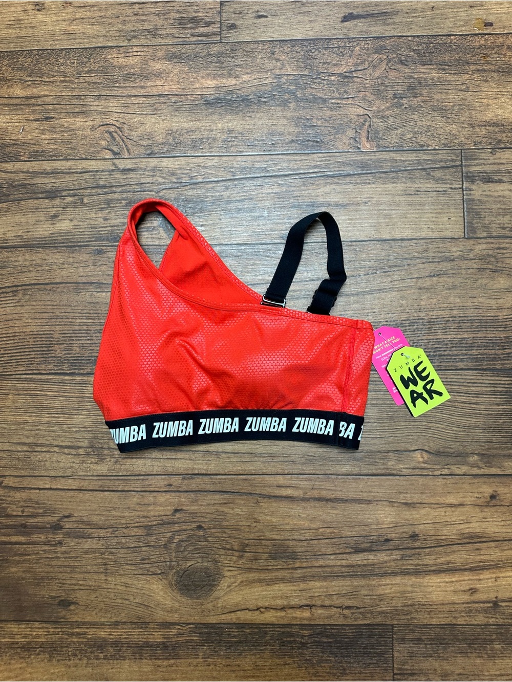 Zumba Fitness Red Asymmetric Sports Bra with Black Strap